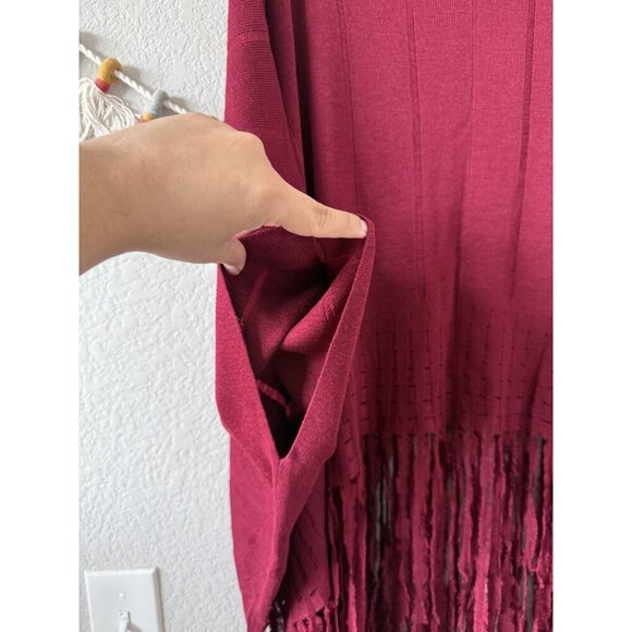 Patti LaBelle Silk Blend Red Knit Fringe Boat Neck Poncho Top Holiday Glam OS - Picture 5 of 9